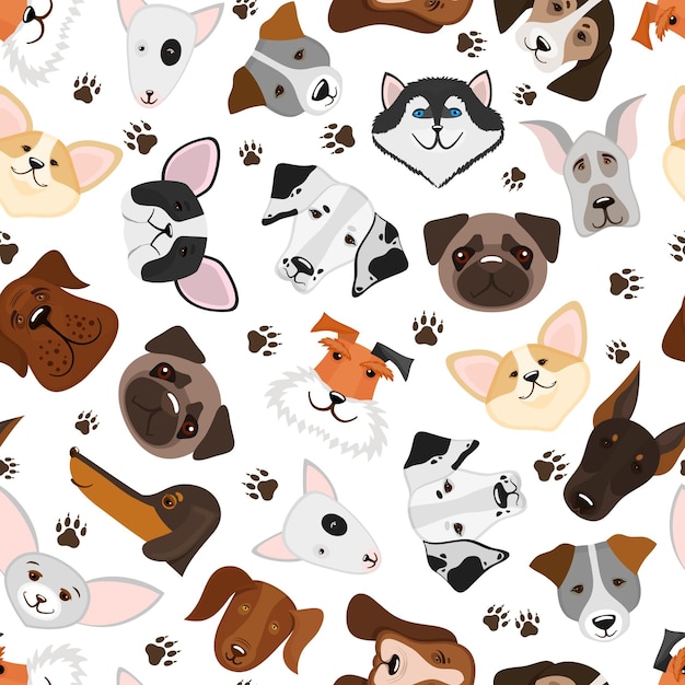 Free Vector cute puppy and dog mixed breed seamless pattern. background with breed dog, illustration