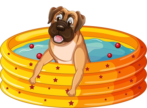 Free vector cute puppy dog  in rubber swimming pool