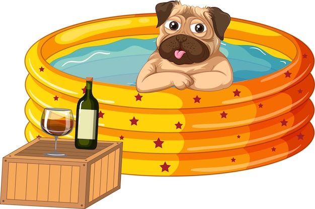 Free vector cute puppy dog  in rubber swimming pool