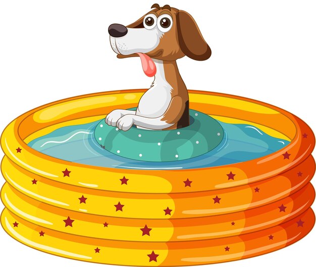 Free vector cute puppy dog in rubber swimming pool