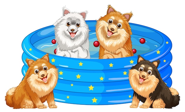 Free Vector cute puppy dogs  in rubber swimming pool