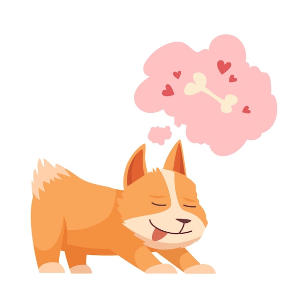 Cute puppy dreaming of bone cartoon