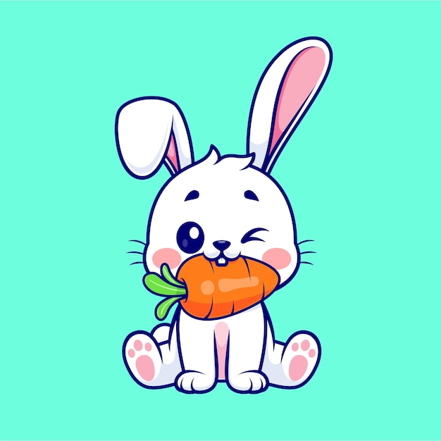 Cute Rabbit Bite Carrot Cartoon Vector Icon Illustration. Animal Nature Icon Concept Isolated Flat