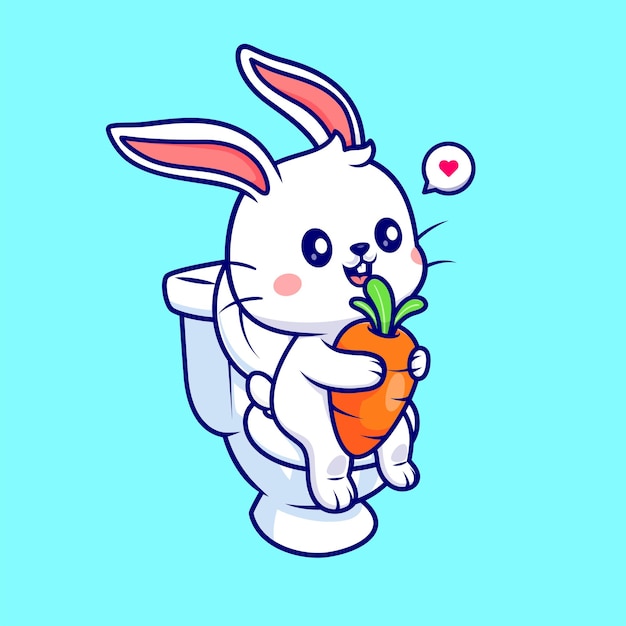 Free Vector cute rabbit eating carrot in toilet cartoon vector icon illustration animal food icon isolated flat