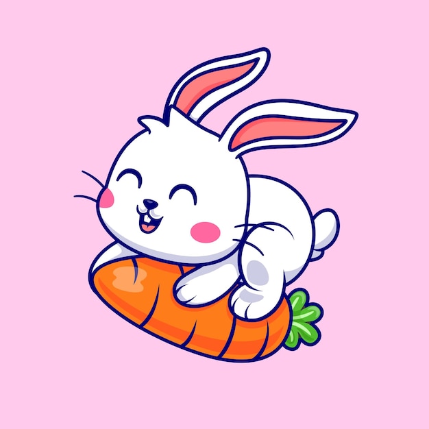 Cute Rabbit Flying With Carrot Cartoon Vector Icon Illustration. Animal Nature Icon Concept Isolated