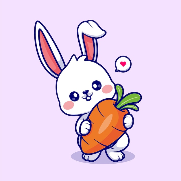 Cute Rabbit Holding Carrot Cartoon Vector Icon Illustration Animal Food Icon Concept Isolated Flat