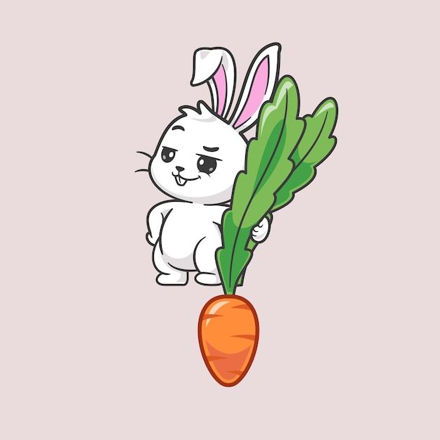 Free Vector cute rabbit holding carrot cartoon vector icon illustration animal nature icon isolated flat vector