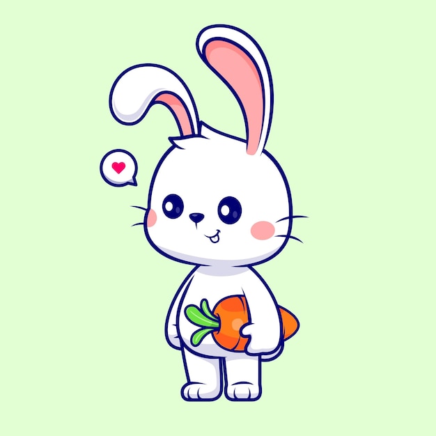 Cute Rabbit Holding Carrot Cartoon Vector Icon Illustration. Animal Nature Icon Isolated Flat