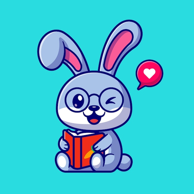 Cute Rabbit Reading Book Vector Icon Illustration. Animal Education Icon Concept Isolated Premium Vector. Flat Cartoon Style