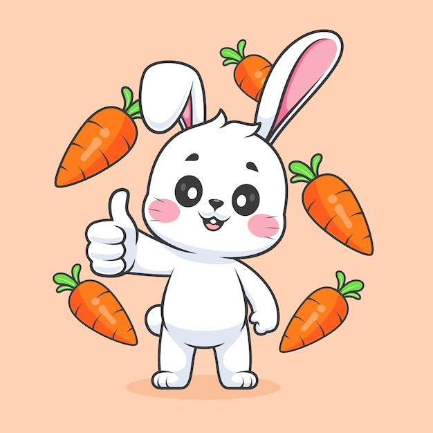 Free vector cute rabbit thumbs up with carrot cartoon vector icon illustration animal food icon isolated flat