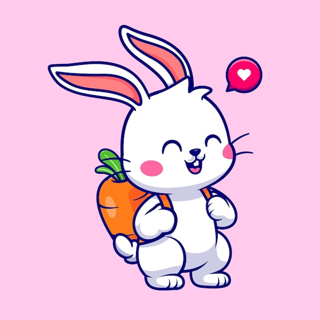 Cute Rabbit With Carrot Bag Cartoon Vector Icon Illustration. Animal Education Icon Concept Isolated