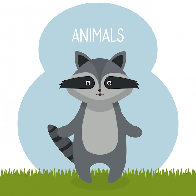 Free Vector cute raccoon in the field landscape character