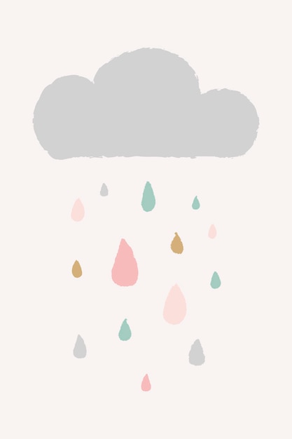 Free vector cute rain and cloud in doodle style vector