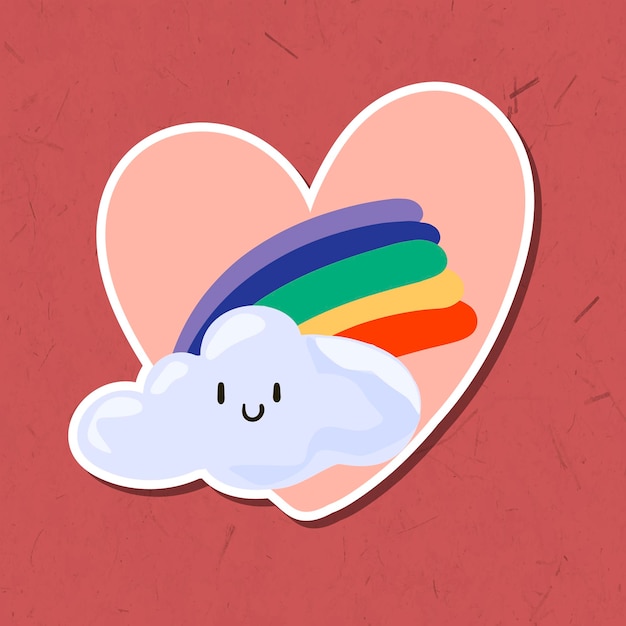 Cute rainbow over the cloud sticker design element vector