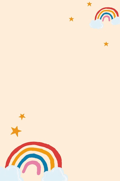 Free Vector cute rainbow frame vector in beige background cute hand drawn style