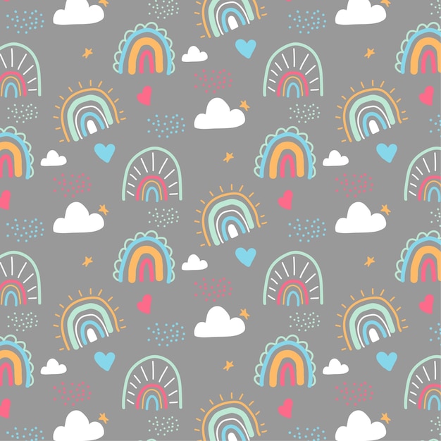 Free Vector cute rainbow seamless pattern on grey background