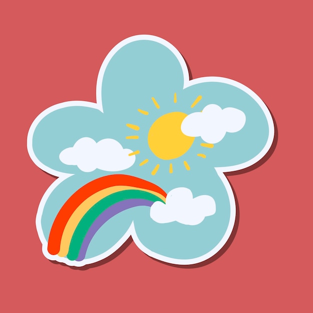 Free Vector cute rainbow in the sky sticker design element vector