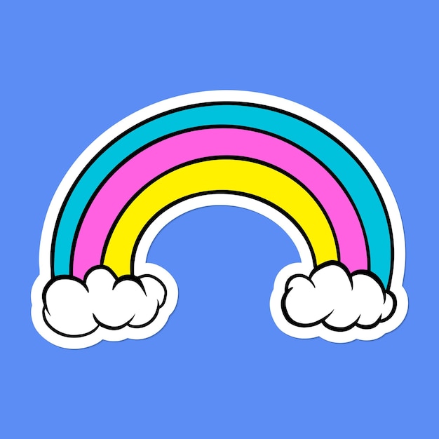 Free vector cute rainbow sticker with a white border on a blue background