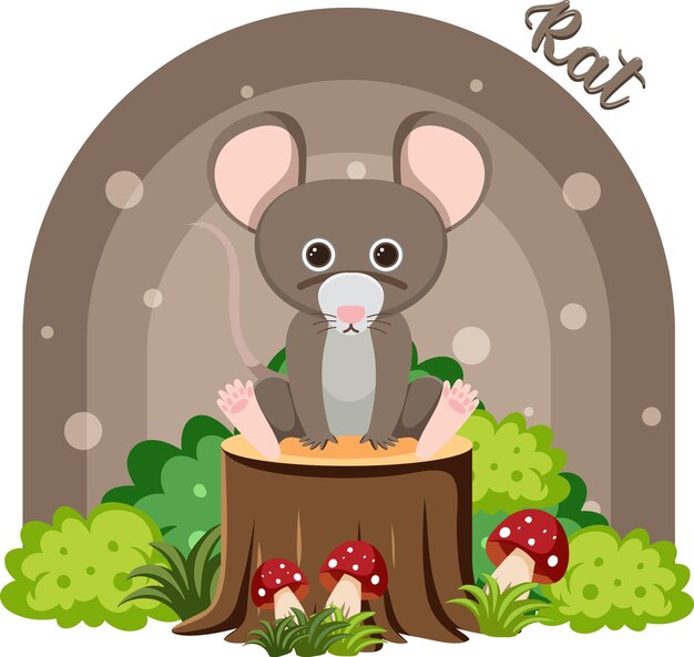 Cute rat in cartoon flat style