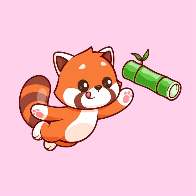 Free Vector cute red panda catching bamboo cartoon vector icon illustration. animal nature icon concept isolated