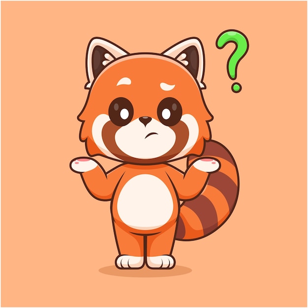 Free Vector cute red panda confused thinking cartoon vector icon illustration animal nature icon isolated flat