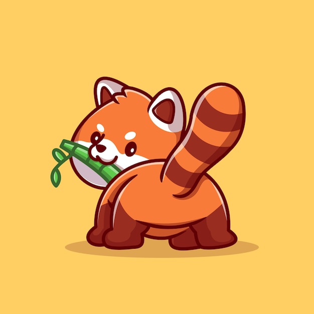 Free vector cute red panda eating bamboo cartoon vector icon illustration. animal nature icon concept isolated premium vector. flat cartoon style