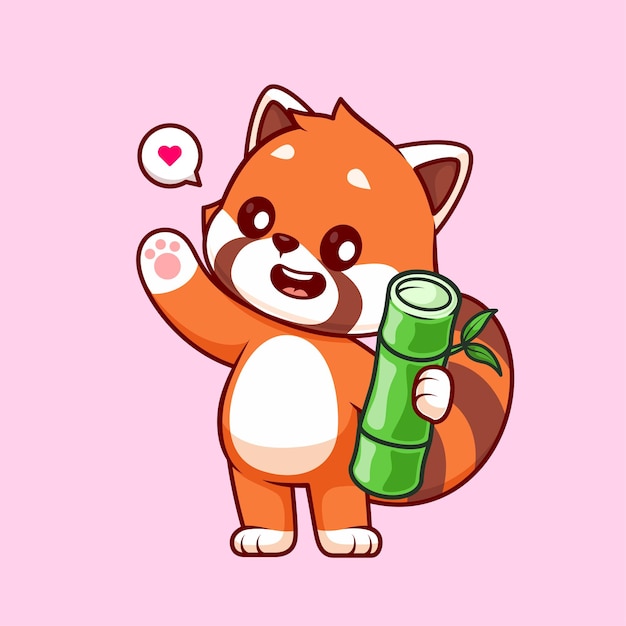 Free Vector cute red panda holding bamboo cartoon vector icon illustration. animal nature icon concept isolated