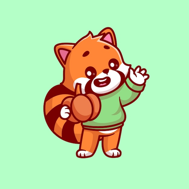 Free vector cute red panda holding pumpkin and wearing sweater cartoon vector icon illustration animal fashion