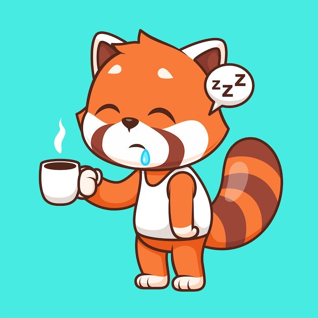 Free vector cute red panda sleepy holding coffee cartoon vector icon illustration animal drink isolated flat