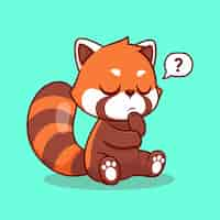 Free vector cute red panda thinking cartoon vector icon illustration animal nature icon concept isolated flat