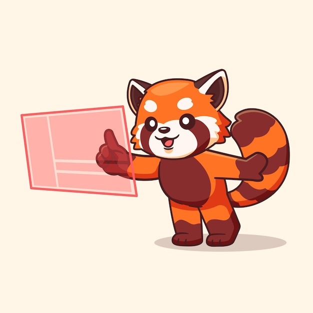 Free Vector cute red panda touching digital screen hologram cartoon vector icon illustration animal technology