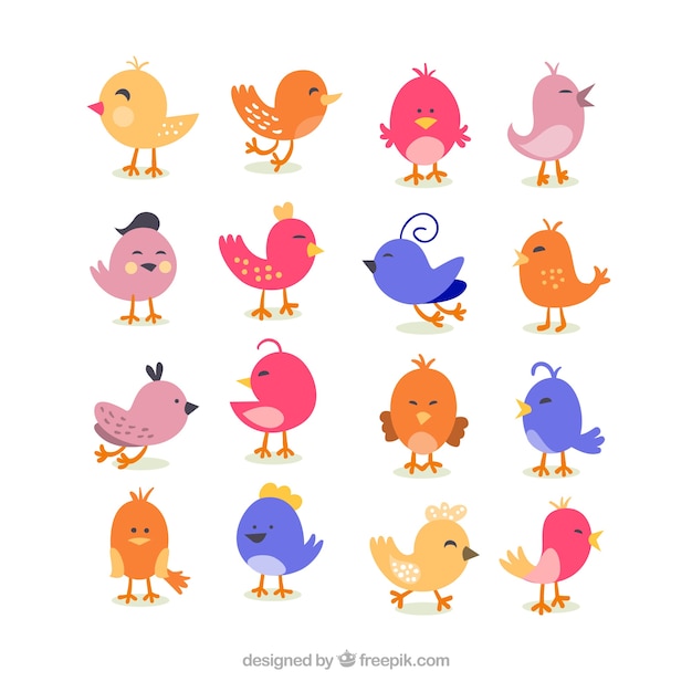 Free Vector cute retro bird cartoons