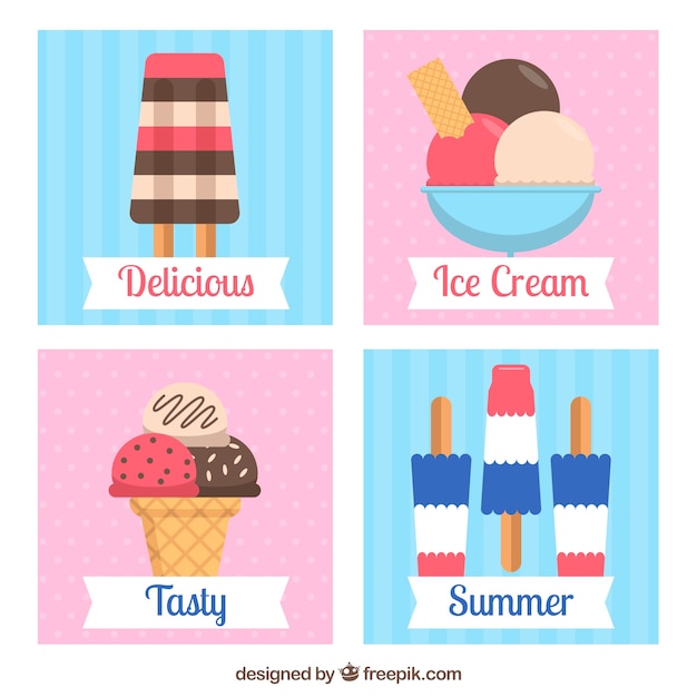 Free Vector cute retro cards of ice cream in flat design