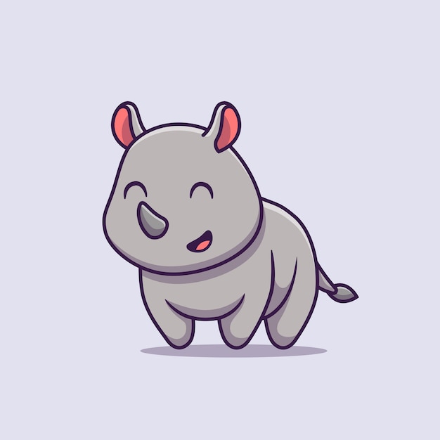 Cute Rhino Smiling Cartoon Vector Icon Illustration