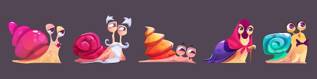 Free vector cute ridiculous snail cartoon character set