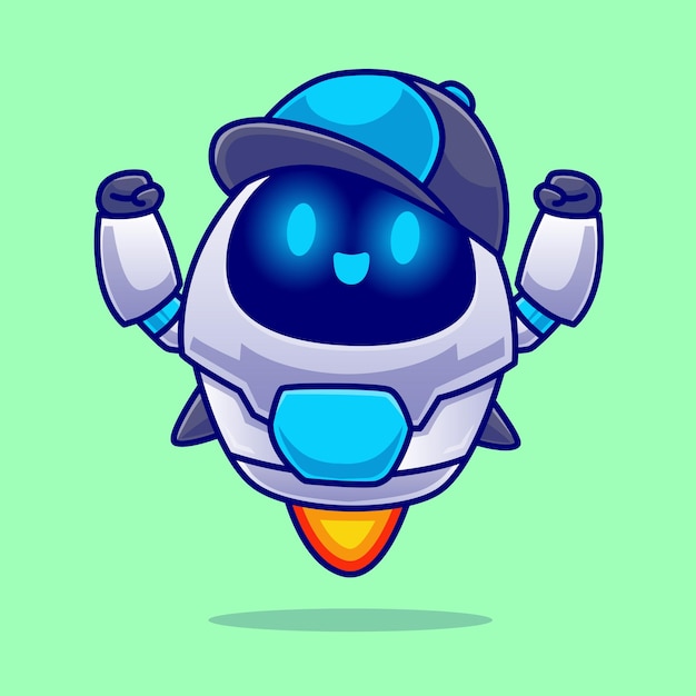 Free Vector cute robot wearing hat flying cartoon vector icon illustration science technology icon isolated