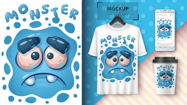 Cute sad monster poster and merchandising