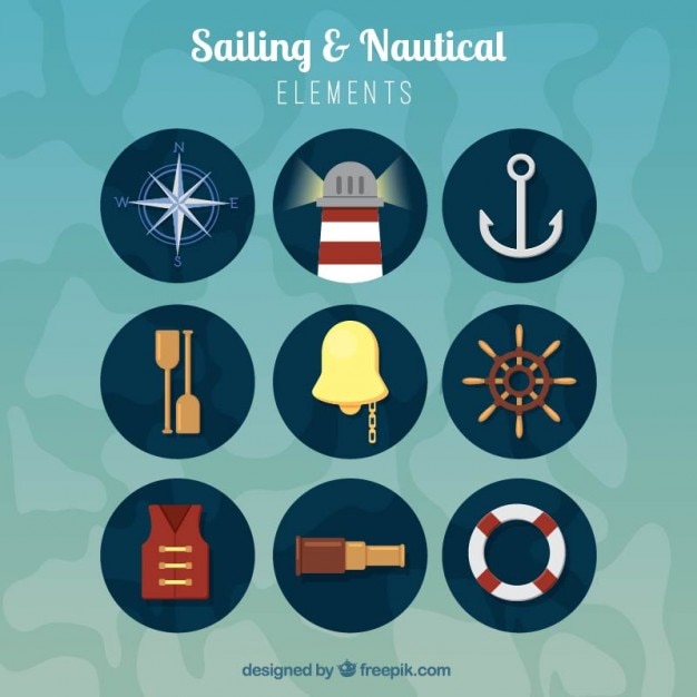 Free vector cute sailing accessories in flat design