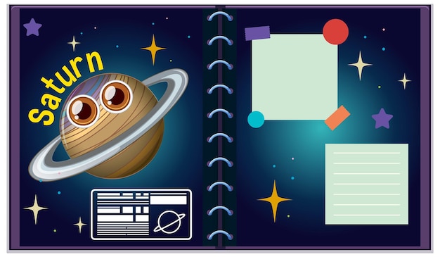 Free Vector cute saturn in a starry notebook