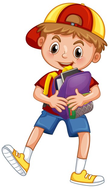 Cute school boy holding backpack