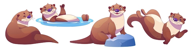 Free Vector cute sea otter character funny weasel cartoon