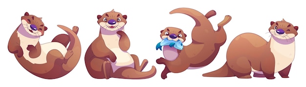 Free Vector cute sea otter characters set