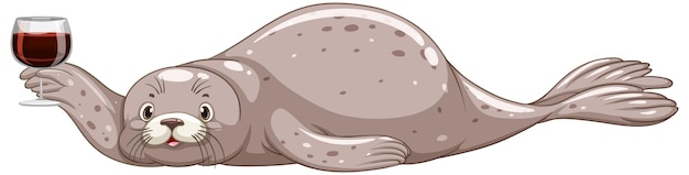 Free Vector cute seal drinking red wine