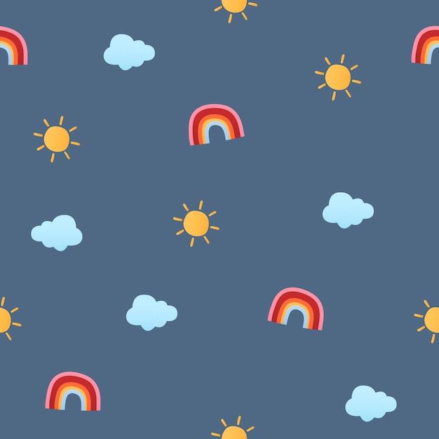 Cute seamless kids pattern background, rainbow vector illustration