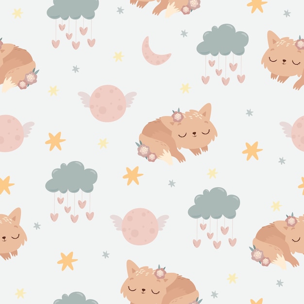 cute seamless pattern sleeping animal