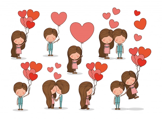 Free Vector cute set of couple in love