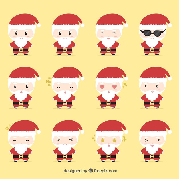 Cute set santa claus with different faces