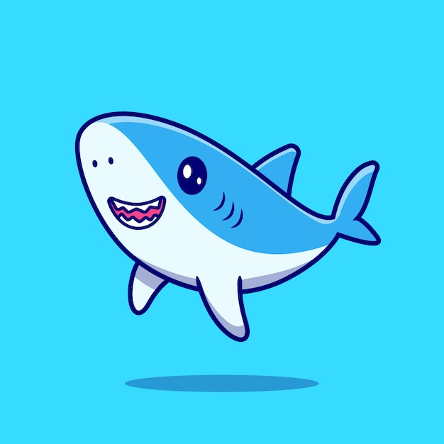 Cute Shark Swimming Cartoon Icon Illustration.