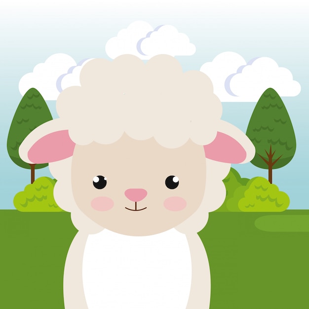 cute sheep in the field landscape character