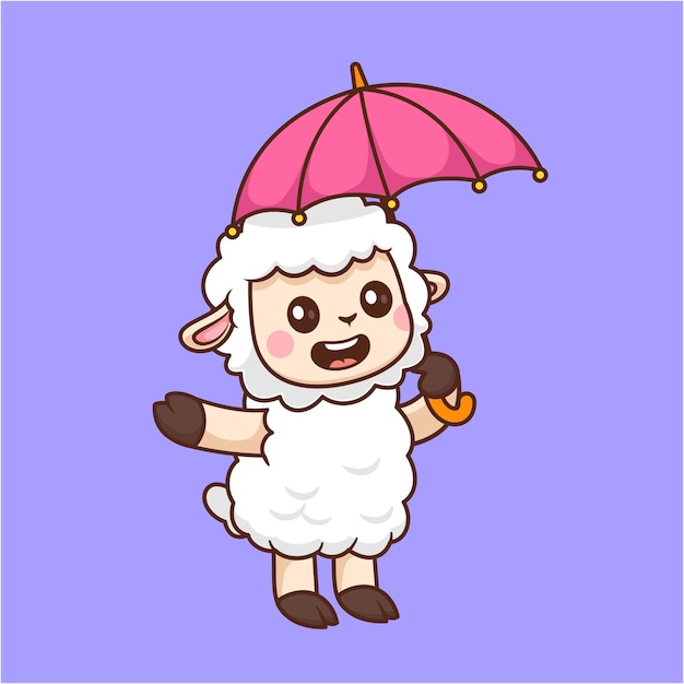 Free vector cute sheep holding umbrella cartoon vector icon illustration animal nature isolated flat vector